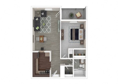 Floor plan for 1 bed, 1 bath, 750 sqft